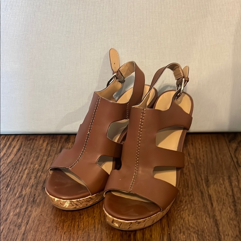 Franco Sarto Brown Leather Wedge Sandals